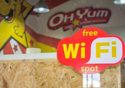 signage showing free wifi at a shop